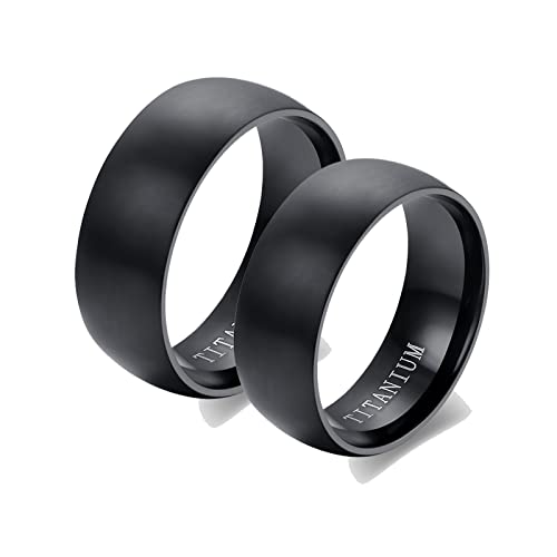 Bague unisexe en titane anneau mat noir large 8mm pour alliance couple