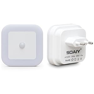 soaiy 2pcs veilleuse lampe led de 1w automatique avec capteur de mouvement physique pir pour chambre d’enfant/toilette/entrée/escalier/couloir/passage lumière chaude