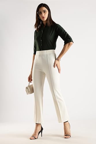 Image of SWADESI STUFF Women's Bell Bottom Trousers - High Waisted Wide Leg Palazzo Pants | Stretchy Cotton Blend Retro Pants for Casual, Office, Party