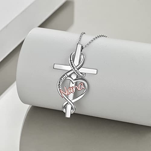 Poplyke Nana Cross Necklace Gifts For Nana Grandma From Granddaughter Sterling Silver Nana I Love You Forever Heart Necklace Birthday Valentines Day Christmas Jewelry Gifts For Women (Silver-Nana Cross Necklace) #TOP3