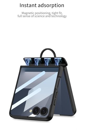 Image of Midkart Ring Case Compatible with Samsung Galaxy Z Flip 7 Release 2025 Magnetic Hinge Protection Ring Holder Hard PC with Front Glass Cover 360-degree Protection, Black