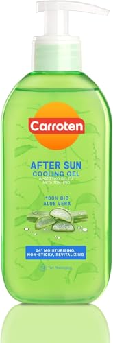 Carroten After Sun Gel Refrescante 200 ml - Gel de Aftersun Aloe Vera Orgánico 100% - Calmante e Hidratante para Cuerpo y Rostro - After Sun Prolongador del Bronceado y Previene la Descamación