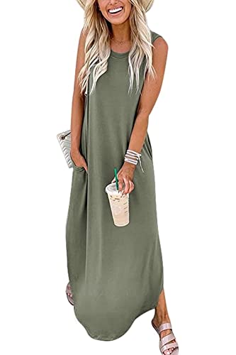 Image of Hount Women's Casual Summer Sleeveless Dress Loose Split Maxi Dresses with Pockets