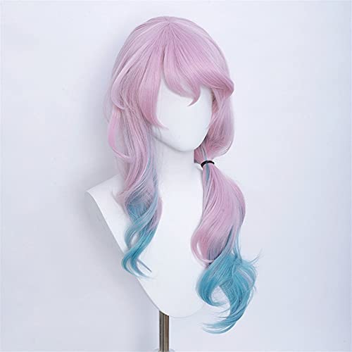 Peruca de cabelo encaracolado azul gradiente rosa | Harajuku Lolita Fairy 60 cm de comprimento cabel