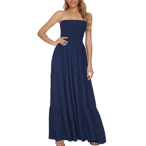 Image of Women's Summer Strapless Tube Top Maxi Dresses Off Shoulder Boho Beach Long Dress