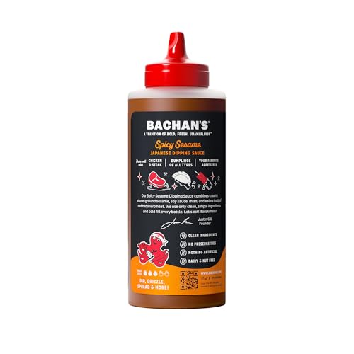 Bachan's - Japanese Dipping Sauce - Spicy Sesame, 16 Oz, Small Batch, Non GMO, No Preservatives, No Nut, No Dairy, Vegan and BPA free. Dipping Sauce for Wings, Chicken, Steak, Appetizers and more