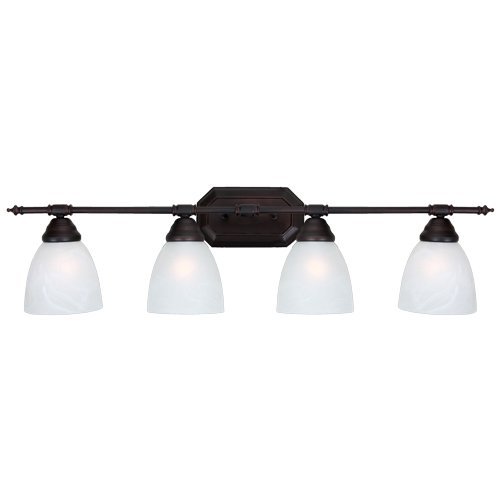Get Special Price AA Warehousing L324ORW FBA_L6434-4ORB-W 4 Light Bathroom Vanity Fixture Glass, Oil Rubbed Bronze, Brown, White