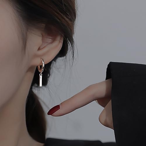 Pendientes de aro de plata S925 hipoalergénicos con colgante rectangular elegantes para mujer 3