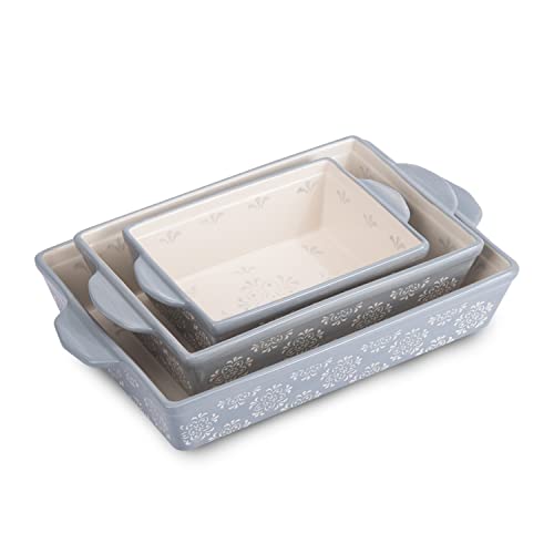 Baking Dishes Ceramic Casserole Dish 3pcs Bakeware Set 13x9inch Baking Pan Nonstick Lassagne Pan Stackable, Hand-Painted, Floral Pattern, for Kitchen