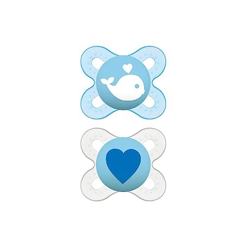Mam Start Nanò Ciuccio Per Neonato In Set Da 2, In Silicone Skinsoft Con Custodia Porta Succhietto, 0 - 2 Mesi, Azzurro