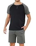 TeJoyce Pijama Hombre Corto Algodon Verano, Ropa de Dormir Dos Piezas, Conjunto Colores Contrastantes Camiseta de Manga Corta y Shorts con Bolsillos, Ropa de Casa Suave y Cómodo Gris Oscuro-Negro, M