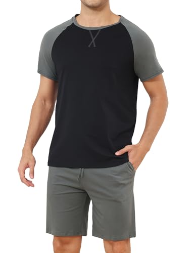 Reviews de Ropa de dormir para Hombre que Puedes Comprar On-line. 44 Reliwel Conjunto Pijama Hombre Algodon Playera Manga Corta y Bermudas Pijamas para Hombre Verano Suave y Transpirable Casual Ropa Negro XX-Grande