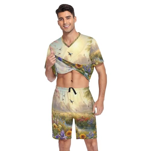Pajama Set for Men, Short Sleeve Pajama Set Modal Loungewear, S-XXL3