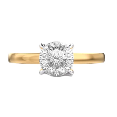 Bague solitaire Padma en moissanite ronde et argent 925 plaqué or fait main