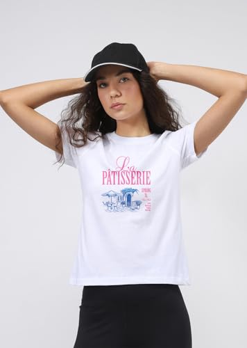 Image of Nobero Women's Graphic Printed T-Shirt | Regular Fit 180 GSM Cotton Tee for Women | Comfortable Round Neck Casual Wear