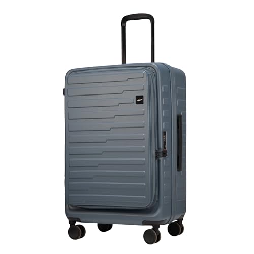 F Gear Sedona Medium 65cm German Polycarbonate Hard Luggage|8 Japanese Hinomoto Silent Wheels |Expandable Check-in Front Opening Suitcase for Travel| Anti-Theft Zipper, TSA 007 Lock (Stone Blue)