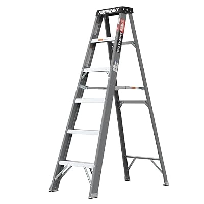 S.Walt 6-Step Fiberglass Step Ladder, 250 lbs Capacity, Non-Conductive, Type IA, Exceeds ANSI Safety Standards, Wide Steps, Practical Top Cap, Folding Step Ladder for Home