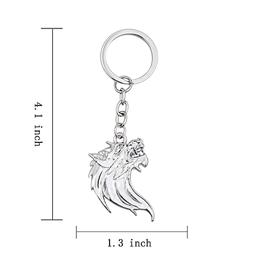 Image of Cool Wolf Head Car Decorations Badge Emblem Key chian 3D Nameplate Key Ring for Car Gift (Silver Keychain)