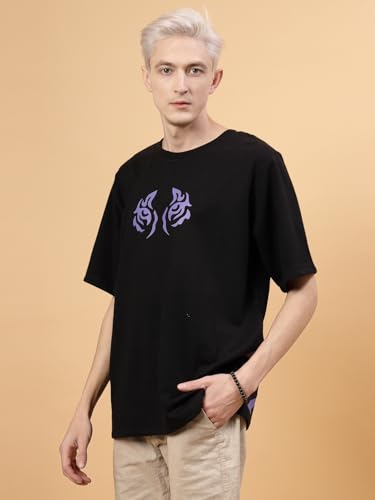 Image of Rigo Back Printed Half Sleeves Round Neck Oversized T-Shirt for Men | Drop Shoulder T-Shirt for Men | Loose Baggy Fit T-Shirt for Men