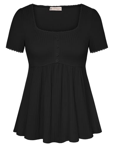 Image of Belle Poque Women's Summer Cute Tops Short Sleeve Babydoll Peplum Top 2026 Square Neck Casual Shirts Teen Top Tee