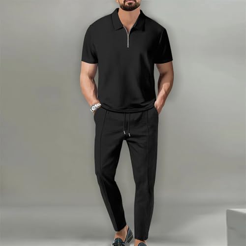 Men’s Polo Shirt & Jogger Pants Set Summer Casual Breathable Two-Piece Streetwear3