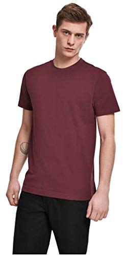 URBAN CLASSICS Camiseta básica de manga corta, cuello redondo normal, de algodón grueso, largo normal, ajuste holgado, de hombre, moderna, color rojo vino,talla 5XL