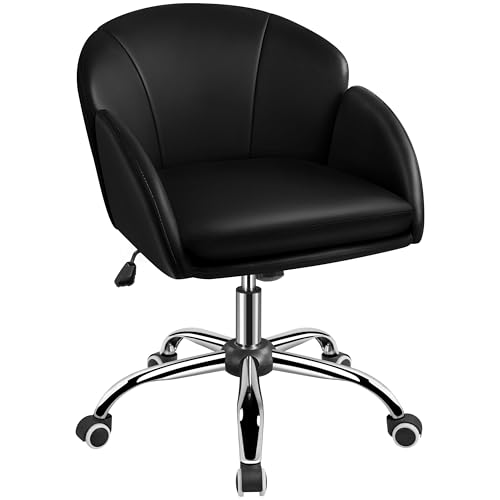 Yaheetech Cute Petal Desk Chair Home Office Chair Swivel Leather Desk Chair Makeup Vanity Chair with Armrests for Bedroom Modern Computer Rolling Chair for Women Black