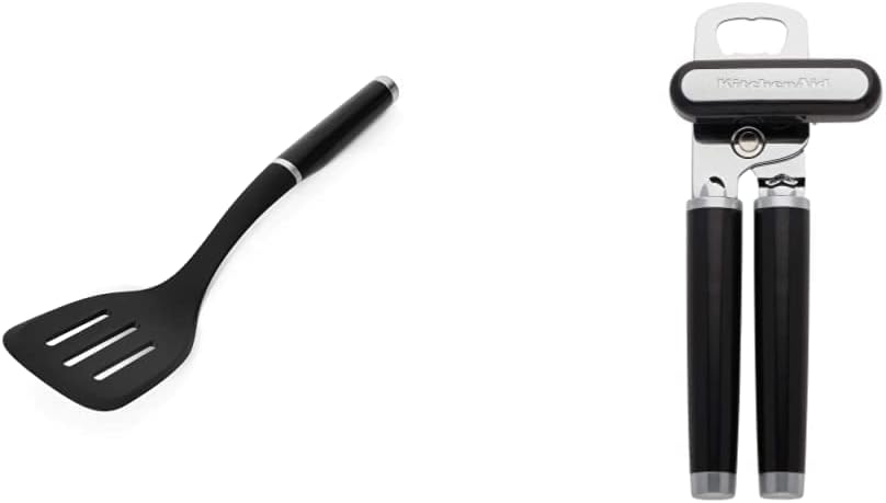 KitchenAid Classic Slotted Turner, One Size, Black 2, 13.66-Inch & Classic Multifunction Can Opener/Bottle Opener, 8.34-Inch, Black