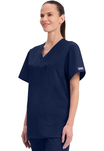 Cherokee Scrubs for Women and Men Unisex V-Neck Nursing Scrub Top with 3 Pockets, Side Vents & Easy Care Fabric - 4876