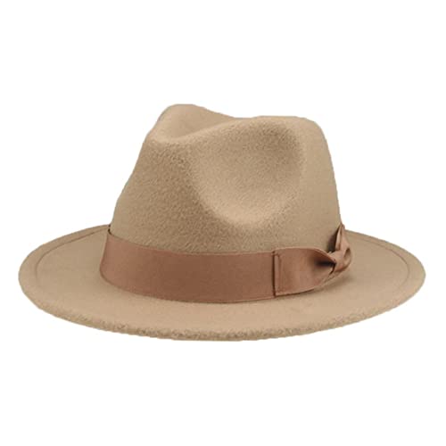 Vsadsau Women Men Caps Wide Brim Bowknot Ribbon Band Winter Hat Dress Formal Fedora Hats Purple 60-62Cm(Xl) #TOP6