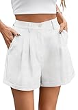 Allimy Women's Summer Linen Shorts High Waist Casual 2026 Elastic Tailored Pleated Shorts Work Vacation Outfits White Medium