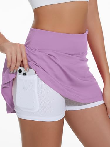 Image of Ibeauti Womens Back Pleated Athletic Tennis Skorts Golf Skirts with 3 Pockets Mesh Shorts for Running Active Workout