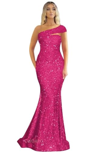 Image of One Shoulder Sequin Prom Dresses Long Sparkly Mermaid Evening Gowns for Women Bodycon Formal Dresses 2025