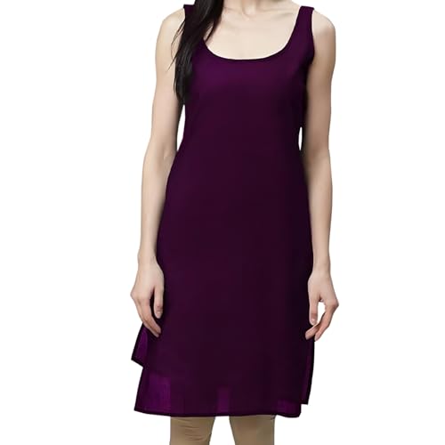 Image of Women's Sleeveless Cotton Inner Slip Dress Round Neck Soft Comfortable Fit Full Length Camisole Innerwear Summer top Undergarment for Girls