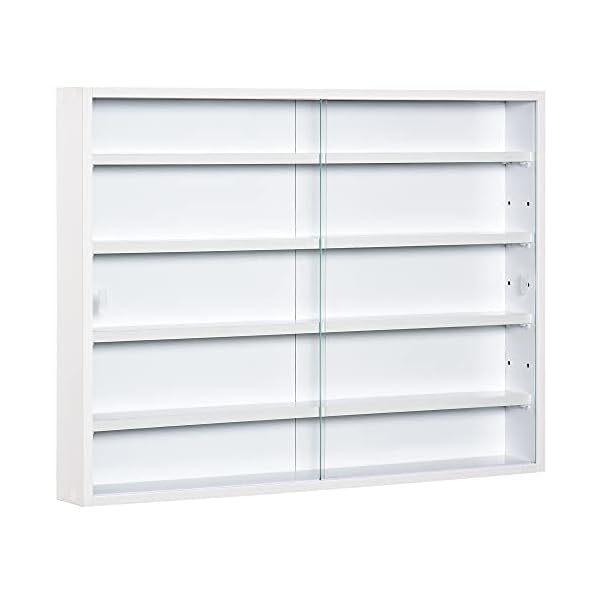 HOMCOM 5-Tier Wall Display Shelf Unit Cabinet w/ 4 Adjustable Shelves Glass Doors Home Office Ornaments 60x80cm White