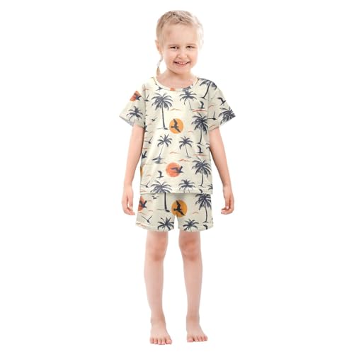 ALAZA Palm Tree Bird Moon Pajamas Short Sleeve 2 Piece Sleepwear Top and Bottom Pajama Set Unisex3
