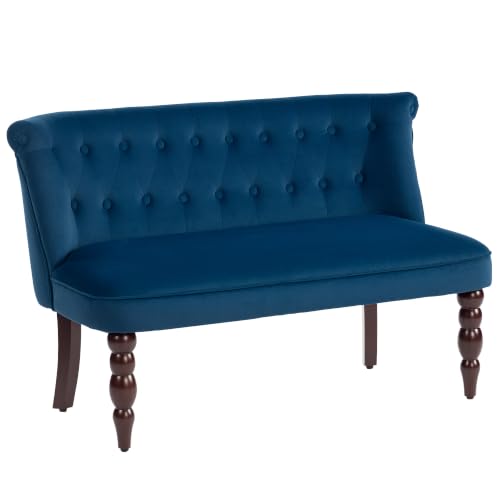 Image of HOMCOM Velvet 2 Seater Sofa Button Tufted Wingback Loveseat Dark Blue