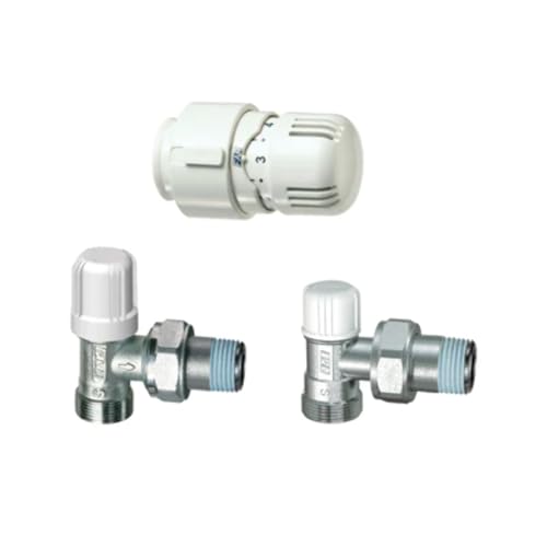 Kit Valvola + Detentore A Squadra + Testa Termostatica Attacco Rame 3/8