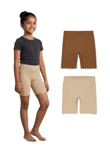 Image of mackly Girls Inner Shorts (Pack of 2) | 2-in-1 Seamless Panty Shorts with Gusset | Soft Breathable Base Layer for Dresses, Skirts