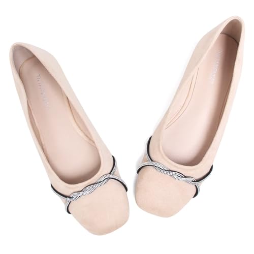 Image of TN TANGNEST Womens Casual Flats Chain Ballet Flats | Fashion Pointed Toe Rhinestone Flats, Comfort Slip On Dress Shoes for Business Work Office Wedding Party