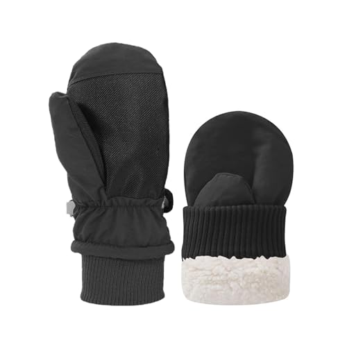 Fjquamitix Kids Winter Ski Mittens Waterproof Mittens Kids Warm Fleece Lined Toddler Ski Gloves Age 2-8 Boys Girls For Winter Outdoor (Black M)