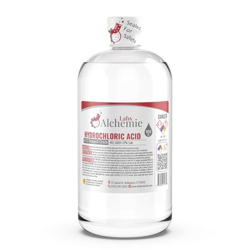 Alchemie Labs Pure Hydrochloric Acid 37% (HCl 37%) ACS Reagent Grade Solution - Versatile Chemical for Manufacturing and Laboratory Use (950 mL)