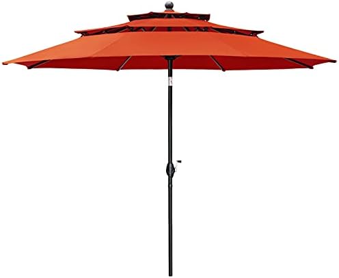 FREE SOLDIER 10FT Auto-tilt Patio Umbrella 3 Tier Market Umbrella Aluminum Outdoor Table Umbrella with Crank (Orange Red)