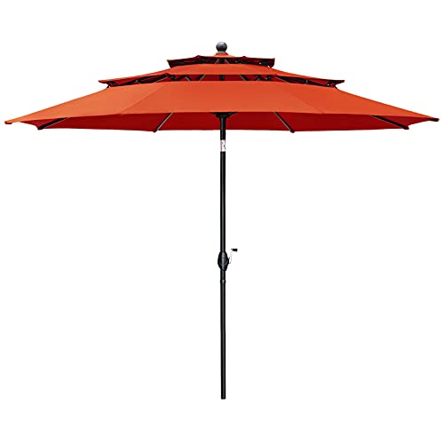 Free Soldier 10Ft Auto-Tilt Patio Umbrella 3 Tier Market Umbrella Aluminum Outdoor Table Umbrella With Crank (Orange Red) #TOP10