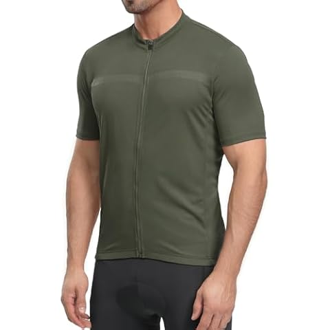 ARSUXEO Mens Cycling Jersey Short Sleeves Slim Fit Bike Bicycle Biking Shirt for Road Gravel Mountain Bike Army Green Size Medium Cover