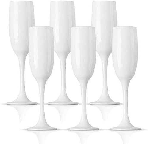 Vikko Décor White Champagne Flutes | 6 Ounce Capacity – Perfect for Parties, Weddings, and Everyday – Thick and Durable – Dishwasher Safe – Set of 6 Sparkling Wine Glasses