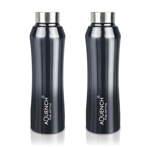 Image of Stainless Steel Water Bottle 1 Litre Bottles for Kids Girls Boys School Adults Office Gym(Black Grey Colour, Steel Cap, Set of 2, 1000 Ml)