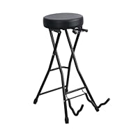 Comfortable Padded Seat for Long Sessions: This foldable guitar stool and performer chair combines a thick padded cushion with a stable frame, offering comfort and balance during long practice or performance sessions. The built in guitar stand with r...