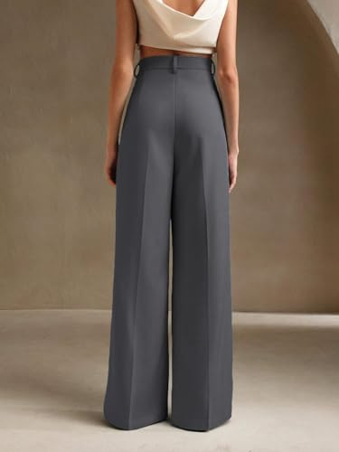 Image of KOTTY Women's High Waist Solid Color Hook and Bar Wide Leg Casual and Formal Trousers