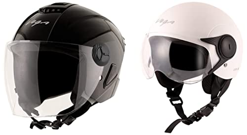 Image of Vega Aster Dx Black Helmet-L & Women's Atom Open Face White Helmet (Medium, White)
